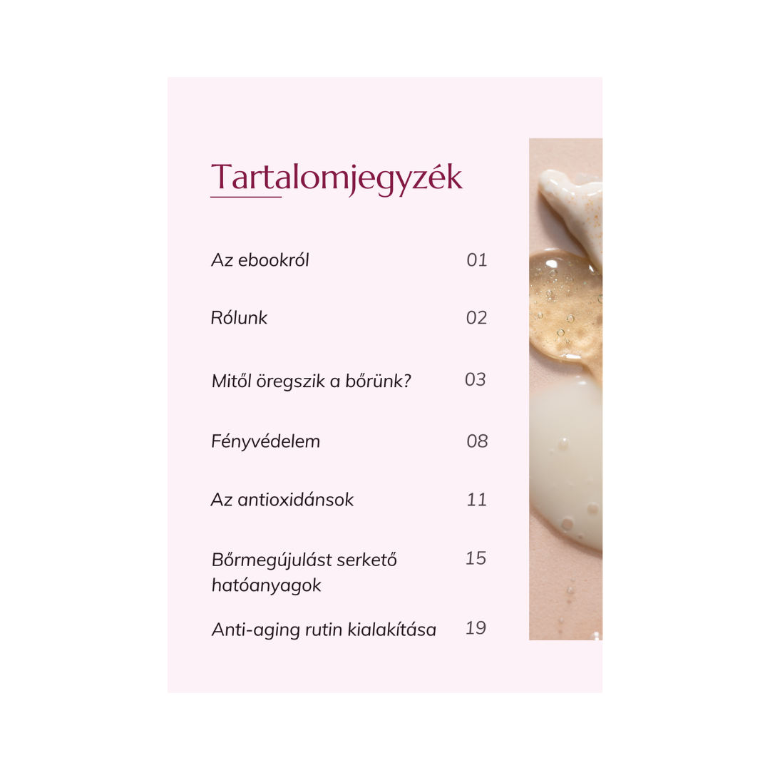 Anti-aging bőrápolási ebook - tartalomjegyzék